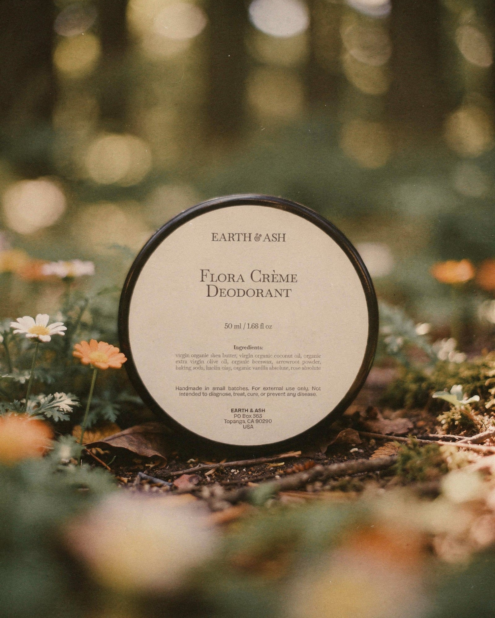 Flora Creme Deodorant 50mL jar — aluminum-free natural deodorant with shea butter and vanilla rose by Earth & Ash