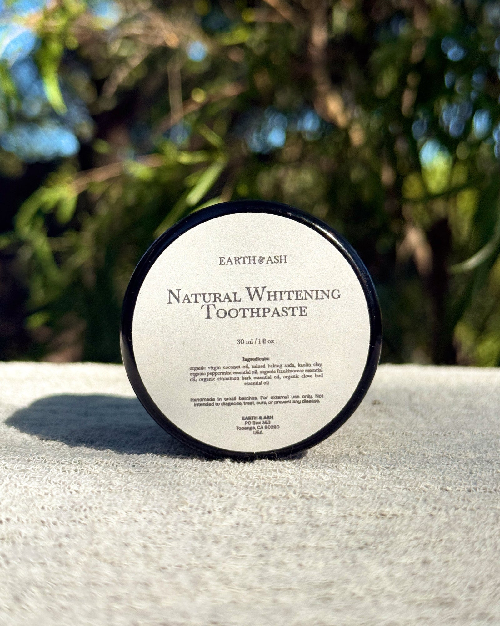 Natural Whitening Toothpaste 30mL — fluoride-free coconut oil and kaolin clay toothpaste by Earth & Ash